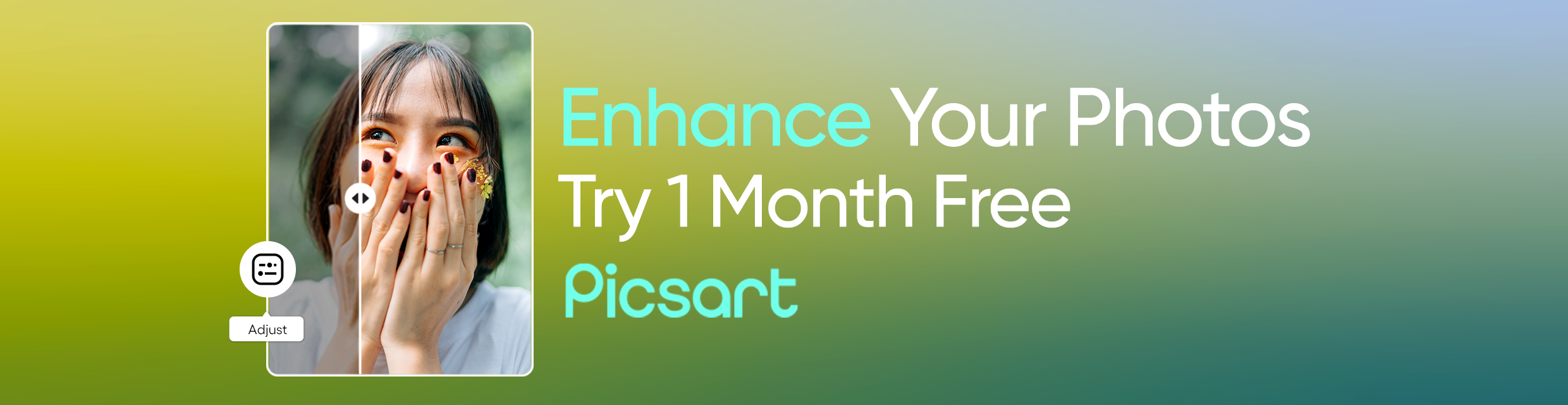 Banner ad to enhance your photos offering 1 month free of Picsart
